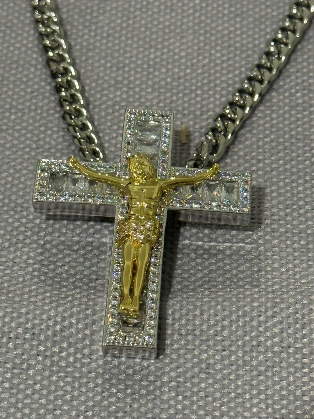 Sterling Silver Cross Necklace with Gold Crucifix Pendant - Women's Jewelry